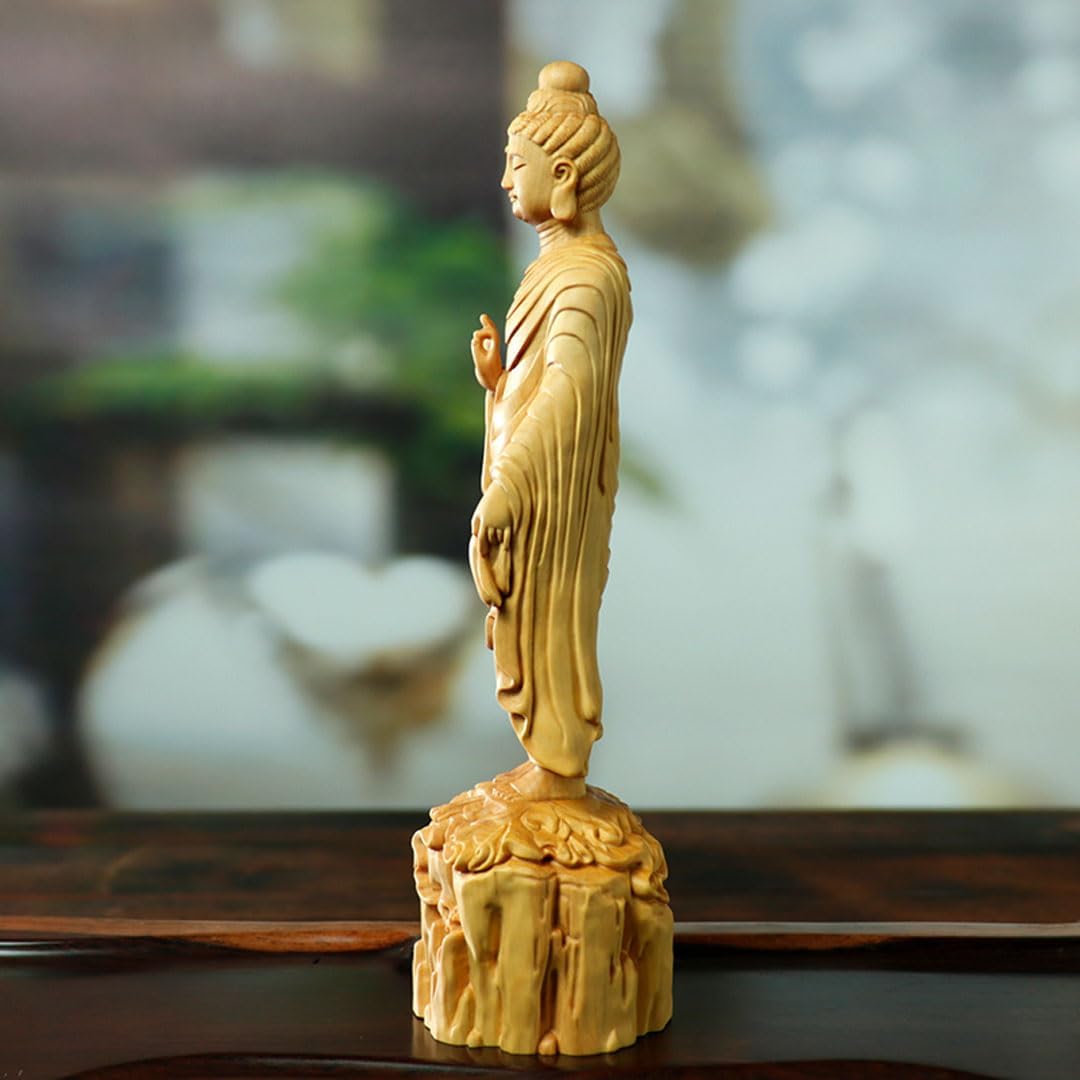 修縁堂】木彫り 仏像 阿弥陀如来立像 阿弥陀仏 彫刻 仏教工芸品 柘植材